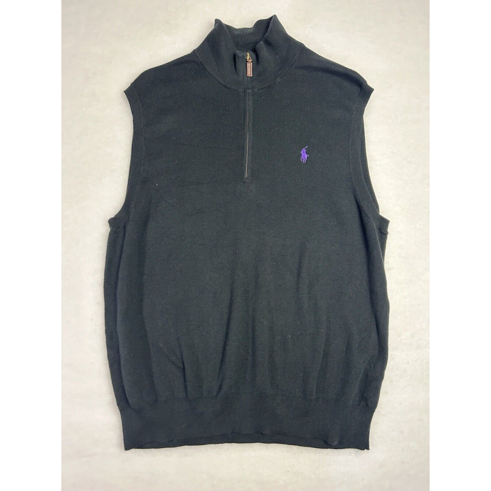 Polo Ralph Lauren 1/4 Zip Pima Cotton Pullover Vest Men's LG Purple Horse Preppy